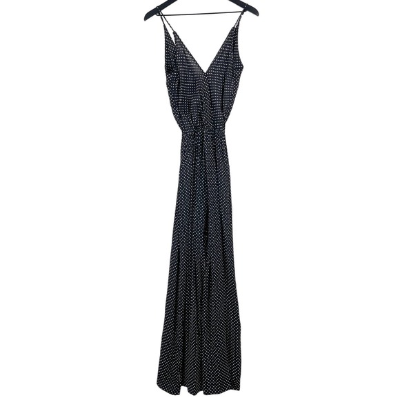 Flynn Skye (1) Polka Dot Wide Leg Rayon V-Neck Jumpsuit Black - Picture 1 of 11
